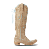 REVERIE KNEE HIGH CORSET - LATTE SUEDE AND POWDER BLUE