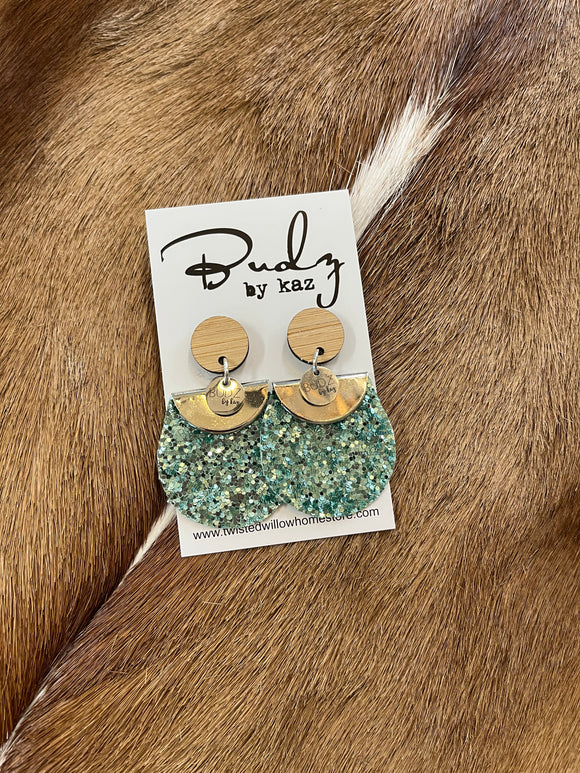 Budz by Kaz - Large Dangling Earrings Blue Glitter