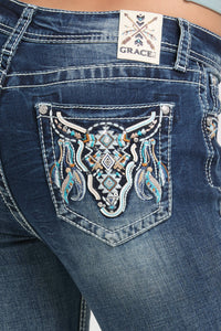 Steer Head Colorful EMB Mid-Rise Boot Cut 34" | EB-61937
