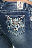 Steer Head Colorful EMB Mid-Rise Boot Cut 34" | EB-61937