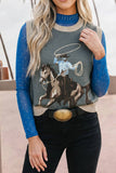 Western Print Colorblock Sleeveless Knit Vest Regular Length
