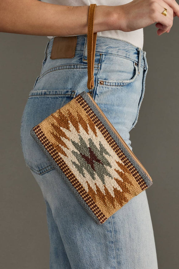 Tan, Camel & Teal Aztec Wristlet PA002