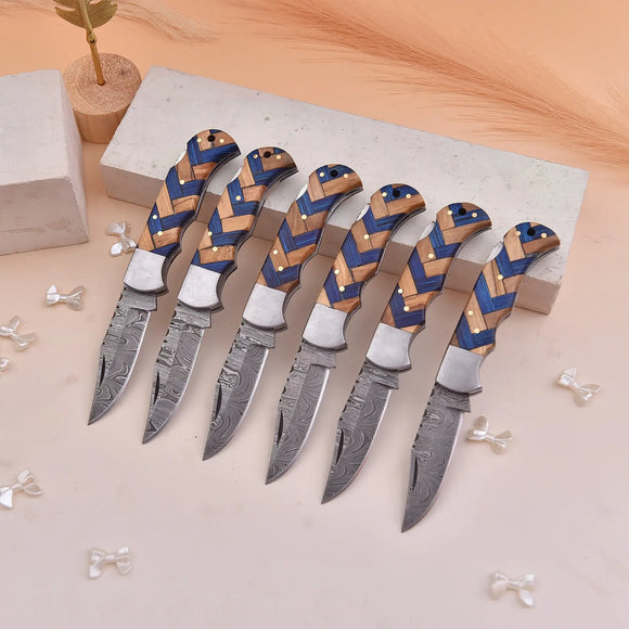 6.5' Artistic handle damascus folding knife, Pocket Knife