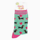Women's Bamboo Socks - Mint, Sausage Dog Love Heart Balloon