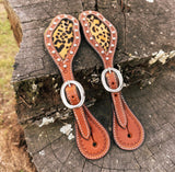Ezy Ride Spur Strap with Leopard Print Inlay and Dots Chestnut