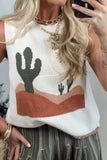 Western Print Colorblock Round Neck tank top - CACT