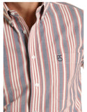 RED PASTEL STRIPE LONG SLEEVE BUTTON SHIRT