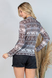 T1502-5711-Dexi Western Cowboy Mesh Print Top