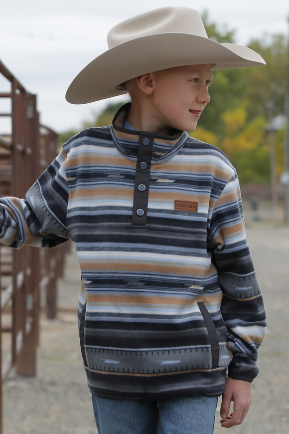 Cinch BOY'S MATCH DAD FLEECE PULLOVER - BLACK/GRAY/TAN