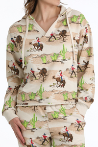 Cruel Denim WOMEN'S MATCH GIRL'S COWBOY PRINT HOODIE - CREAM