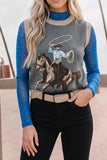 Western Print Colorblock Sleeveless Knit Vest Regular Length