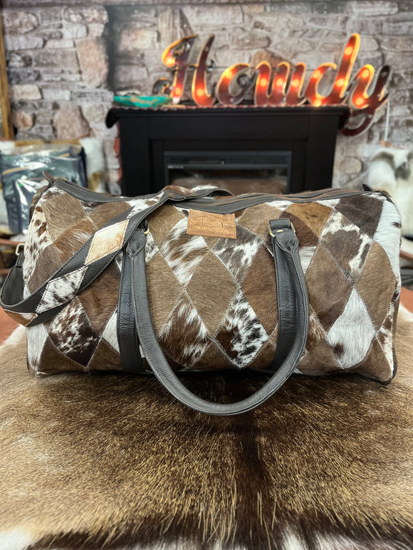 Diamond Pattern Cowhide Overnight Bags - #009