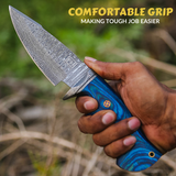 10' Handmade damascus steel knife with leather sheath