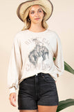 KC035-CLEO WESTERN COWBOY GRAPHIC LONG SLEEVE SWEATSHIRT