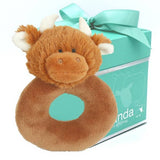 Scottish Highland Brown Cow Baby Plush Soft Toy Rattle -10CM