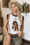 Spring 2026 Western Horse Head Colorblock Trim Sweater Vest - CBMQ