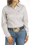 WOMEN'S TENCEL™ STRIPE BUTTON-DOWN WESTERN SHIRT - RED/TEAL/WHITE