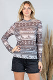 T1502-5711-Dexi Western Cowboy Mesh Print Top