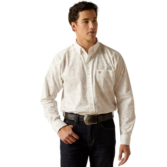 ARIAT MEN'S EDMOND WHITE CLASSIC FIT LONG SLEEVE BUTTON DOWN SHIRT 10051262