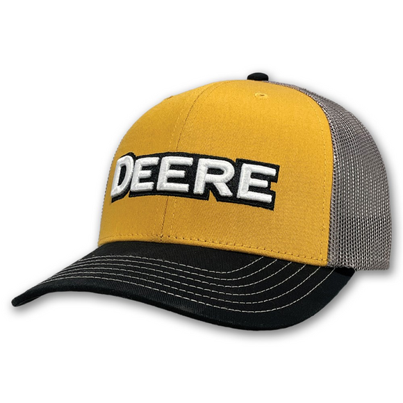 LP87127-DEERE EMBOSSED MESH BACK TRUCKER CAP - YELLOW