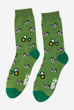 Men's Bamboo Socks - Green, Tractor and Cow