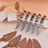 8' Damascus knife with leather sheath, Horn handle