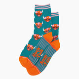 Floral Crown Highland Cow Bamboo Socks in Teal
