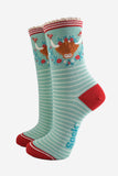 Women's Bamboo Socks - Green/Red, Christmas Highland Cow