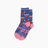 Floral Crown Highland Cow Bamboo Socks in Blue