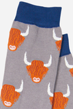 Grey Men's Highland Cow Print Bamboo Socks