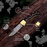 6.5' Handmade damascus folding knife, Pocket Knife