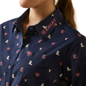 Ariat Ladies Wrinkle Resist Team Kirby Stretch Shirt - Western Love Print