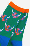 Women's Bamboo Socks - Green/Rainbow, Highland Cow