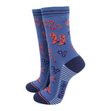 Women's Bamboo Socks - Navy Blue/Denim Blue, Cowboy Snakes