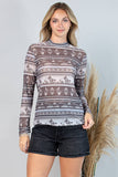 T1502-5711-Dexi Western Cowboy Mesh Print Top