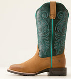 Ariat Ladies Hybrid Ranch Time Western Boot - ACORN ROUGHOUT|DEEP TEAL