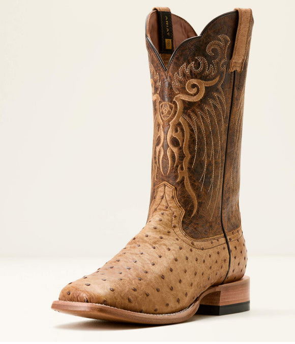 Ariat Men’s Rio Cowboy Boot - HONEY TAN FULL QUILL OSTRICH|CHESTNUT BROWN