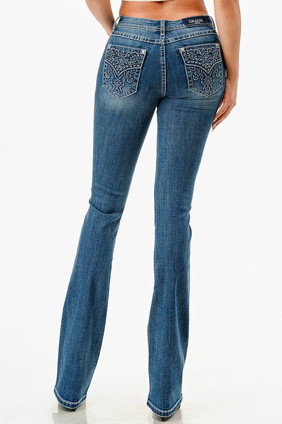 Aztec 3D Faux Flap Mid-Rise Boot Cut 34
