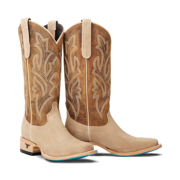 CLASSIC SQUARE BOOT - LATTE SUEDE AND BURNT CARAMEL
