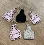 Pink Yeehaw Cattle Cowhide Keychain -PYCCK