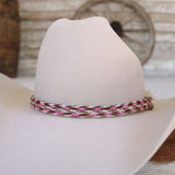 Genuine Horsehair 6 Strand Braided Hat Band with Single Tassel - Cerise