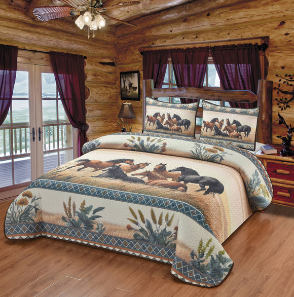 Wild Horse Prairie Quilt Set – Resting Horses Design