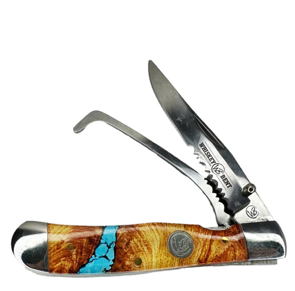 Whiskey Bent Trapper Pocket Knife & Hoofpick 'Turquoise River'