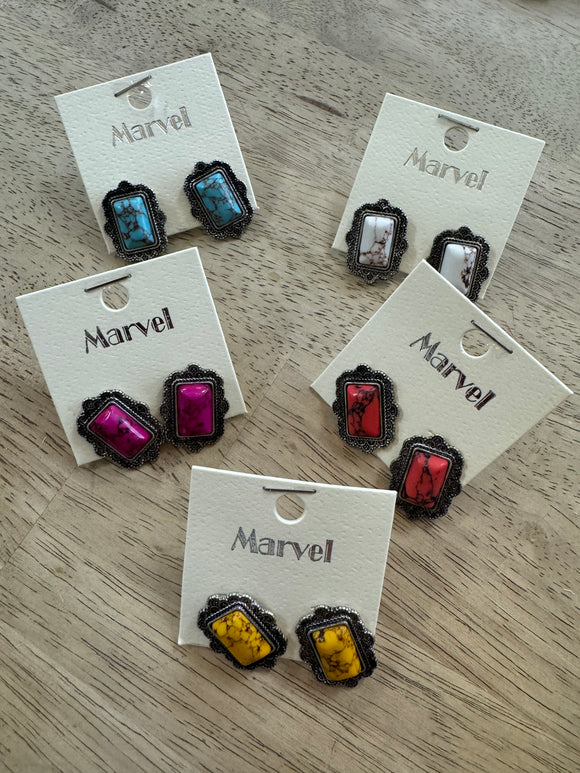 Natural Stone Rectangle Stud Earrings - AE1375