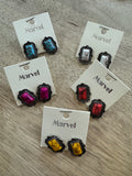 Natural Stone Rectangle Stud Earrings - AE1375