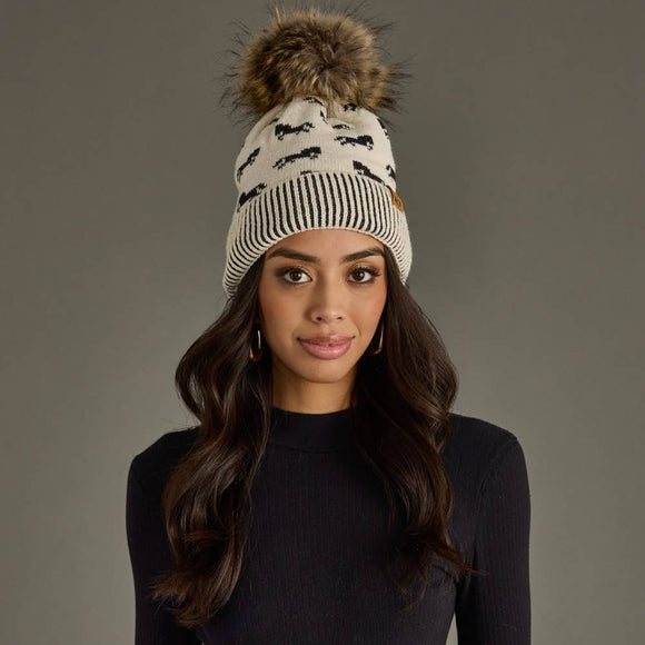 Ivory Horse Pattern Pom Hat PA003