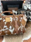 Diamond Pattern Cowhide Overnight Bag
