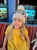 C.C KIDS Aztec Patterned Faux Fur Pom Beanie: Beige