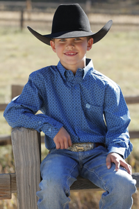 Cinch BOY'S GEOMETRIC PRINT BUTTON-DOWN WESTERN SHIRT - ROYAL