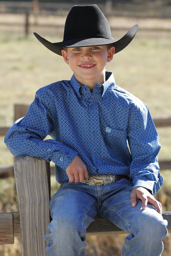 Cinch BOY'S GEOMETRIC PRINT BUTTON-DOWN WESTERN SHIRT - ROYAL